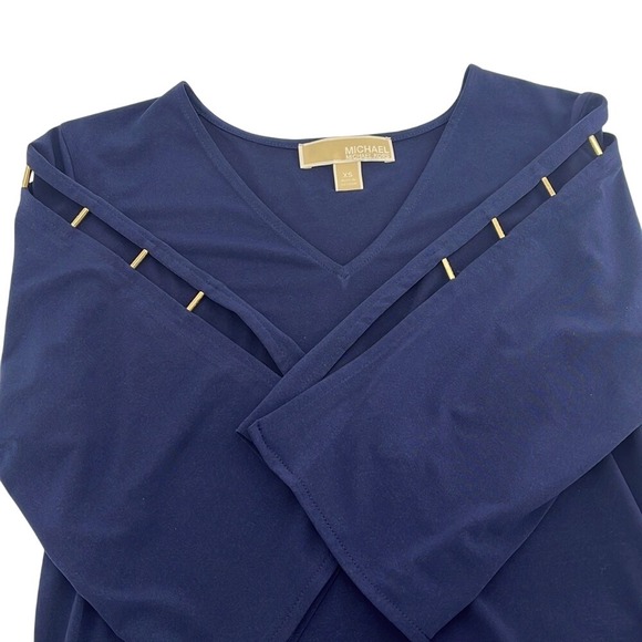 MICHAEL MICHAEL KORS VNeck Dress Gold Tone Hardware on Sleeves Navy Blue Size XS - Picture 6 of 8